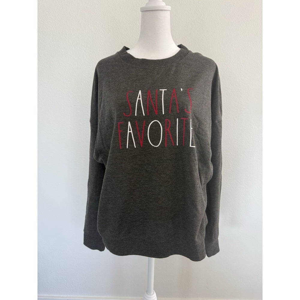 Women's Rae Dunn Santa's Favorite Charcoal Gray Sweatshirt L